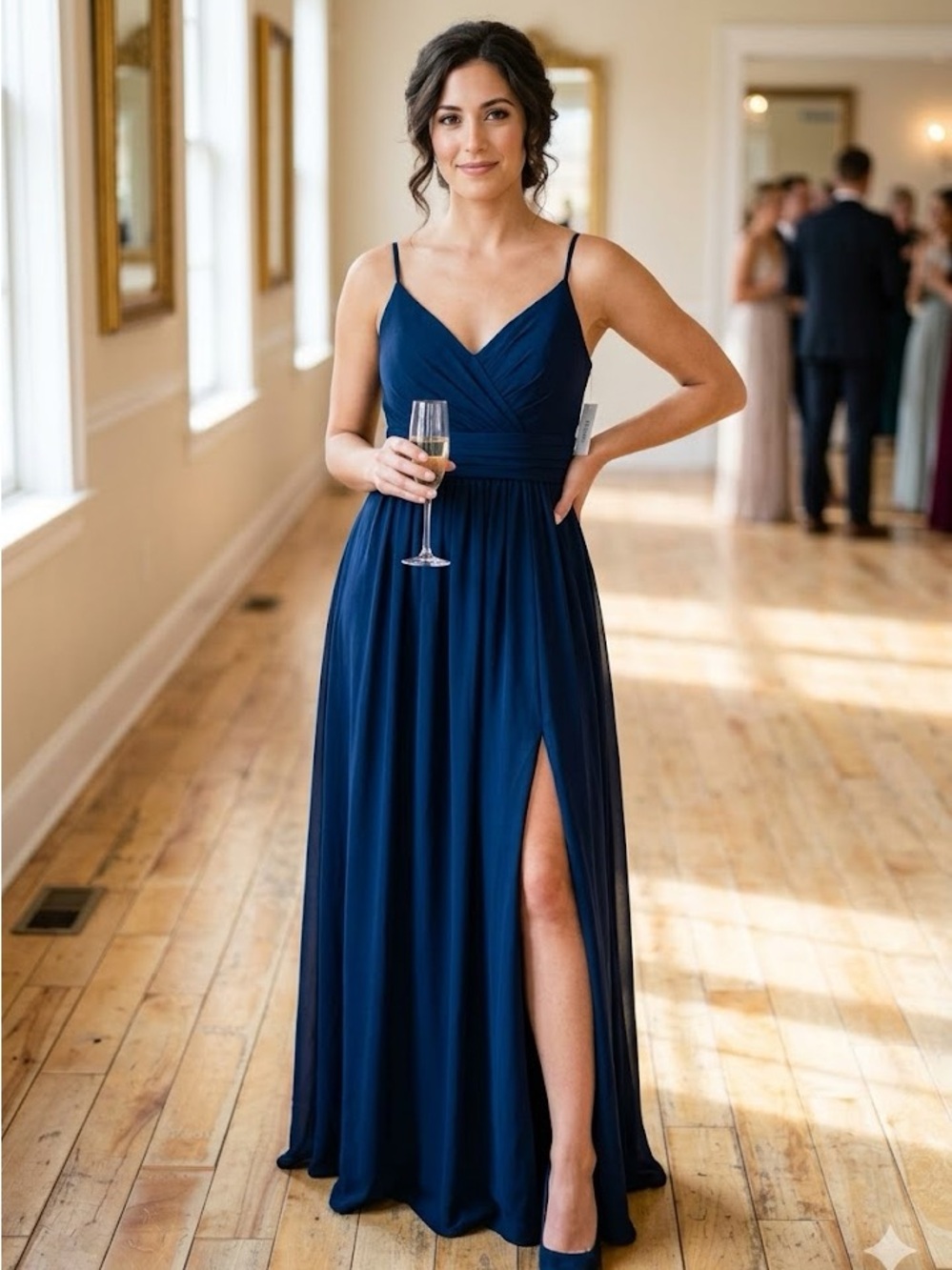 DB Studio Navy Blue Maxi Dress Quiet Luxury Formal Bridesmaid Prom Gown Size 14